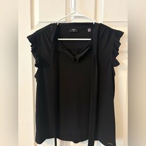 Tahari Black Ruffled Cap Sleeve Blouse